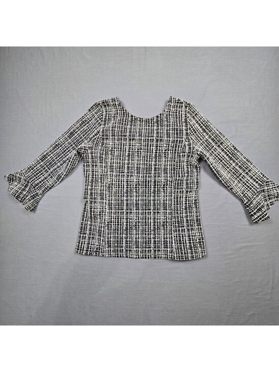 Talbots Tops - Talbots Small Knit Top Black/White Plaid Print Bell Sleeve Stretch Pullover
